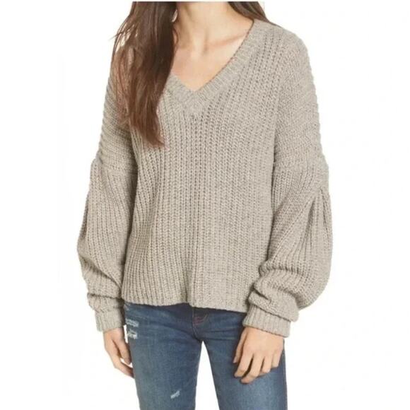madewell gray Pleat-Sleeve Pullover Sweater - Picture 1 of 3